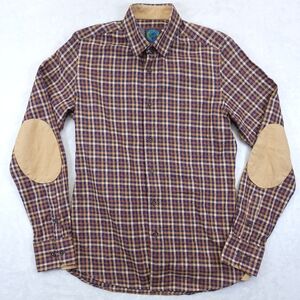 Global Mint Plaid Flannel Shirt Elbow Patches Size Small Multi Color